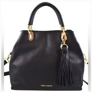 Vince Camuto‎ Elva Black Leather Crossbody Handbag with Tassel Charm